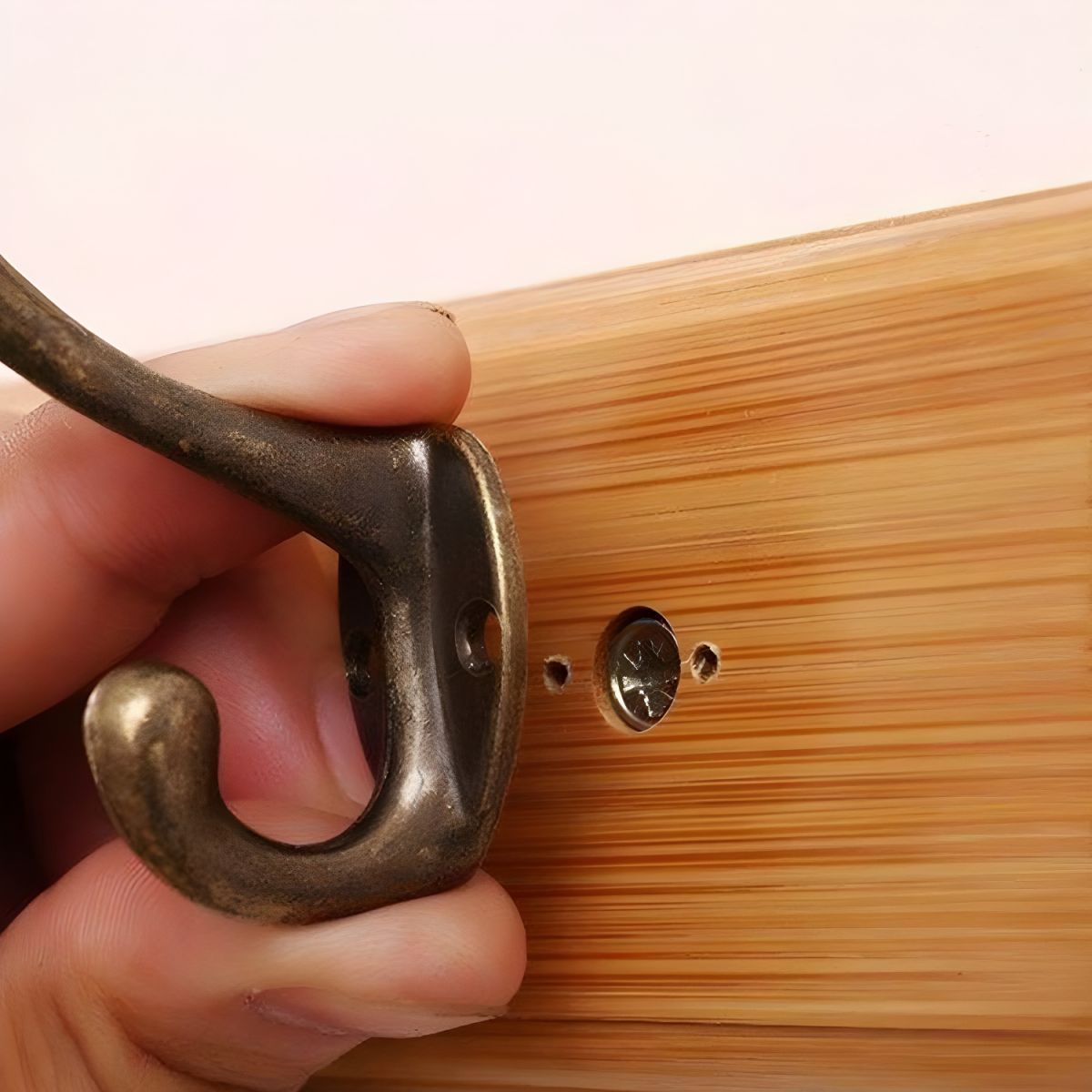 Barre Mural Naturel en bois avec 3 crochet en Cuivre