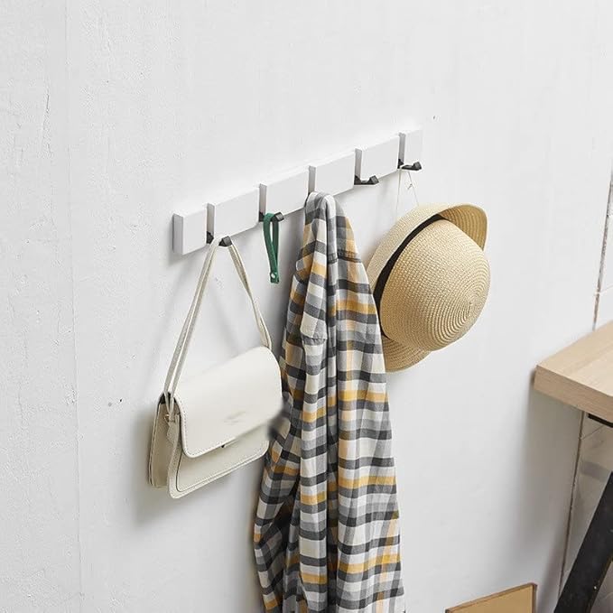 Patère Mural Blanche Design avec 4 crochet rétractable en Aluminium