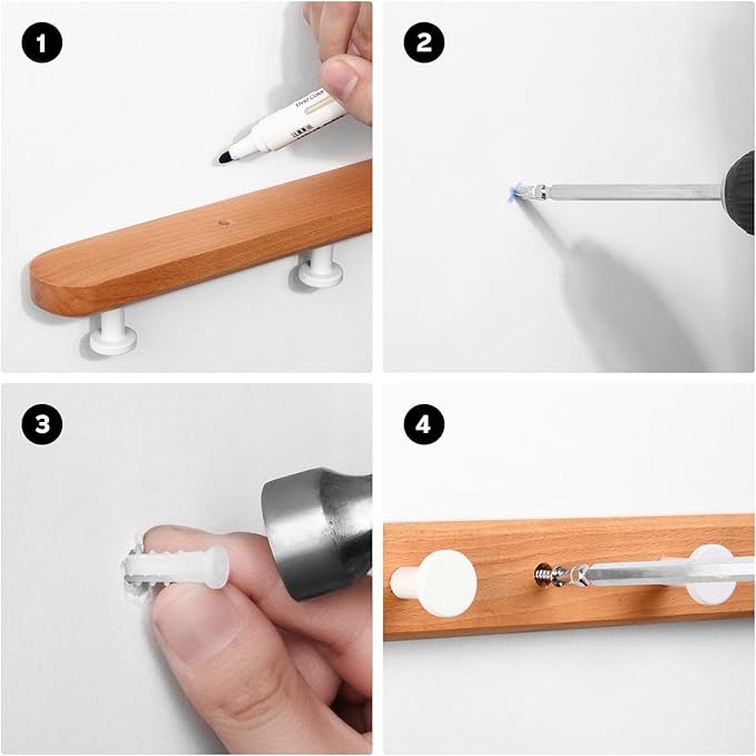 Attache murale avec Crochet rond Blanc et support Bois