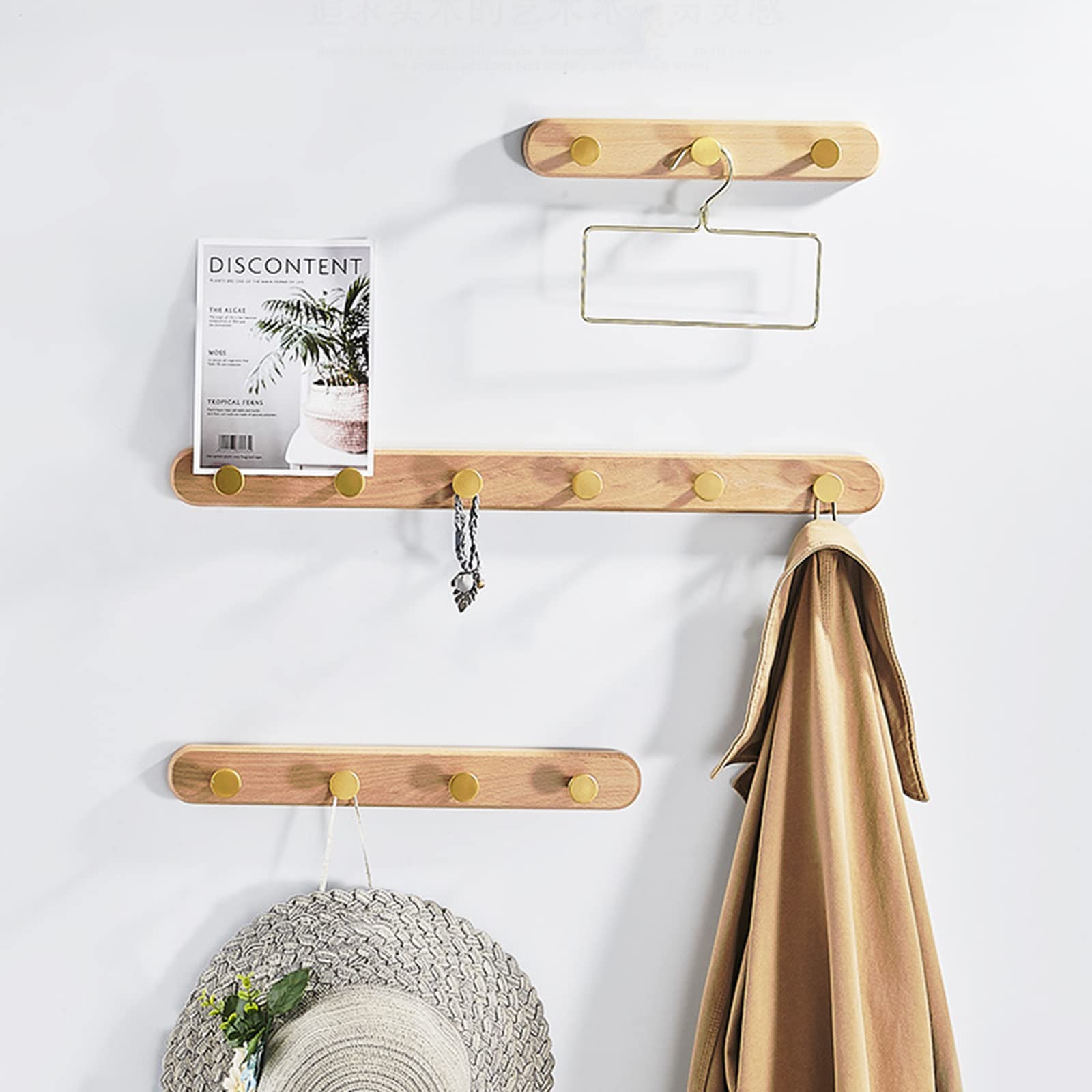 Accroche Mural en Bois avec 5 Crochet Rond