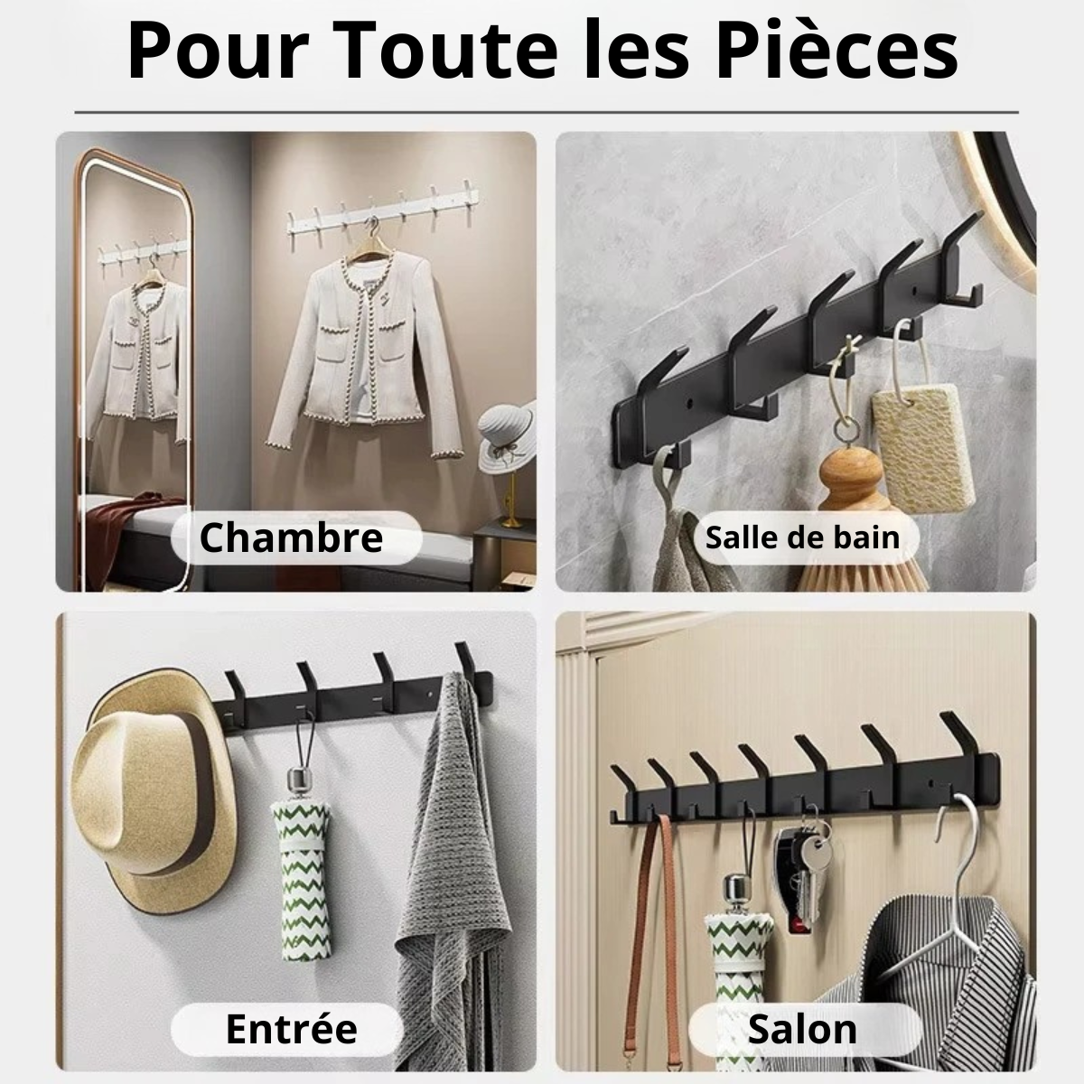 Petite Barre Mural Noir avec 3 Crochet Simpliste