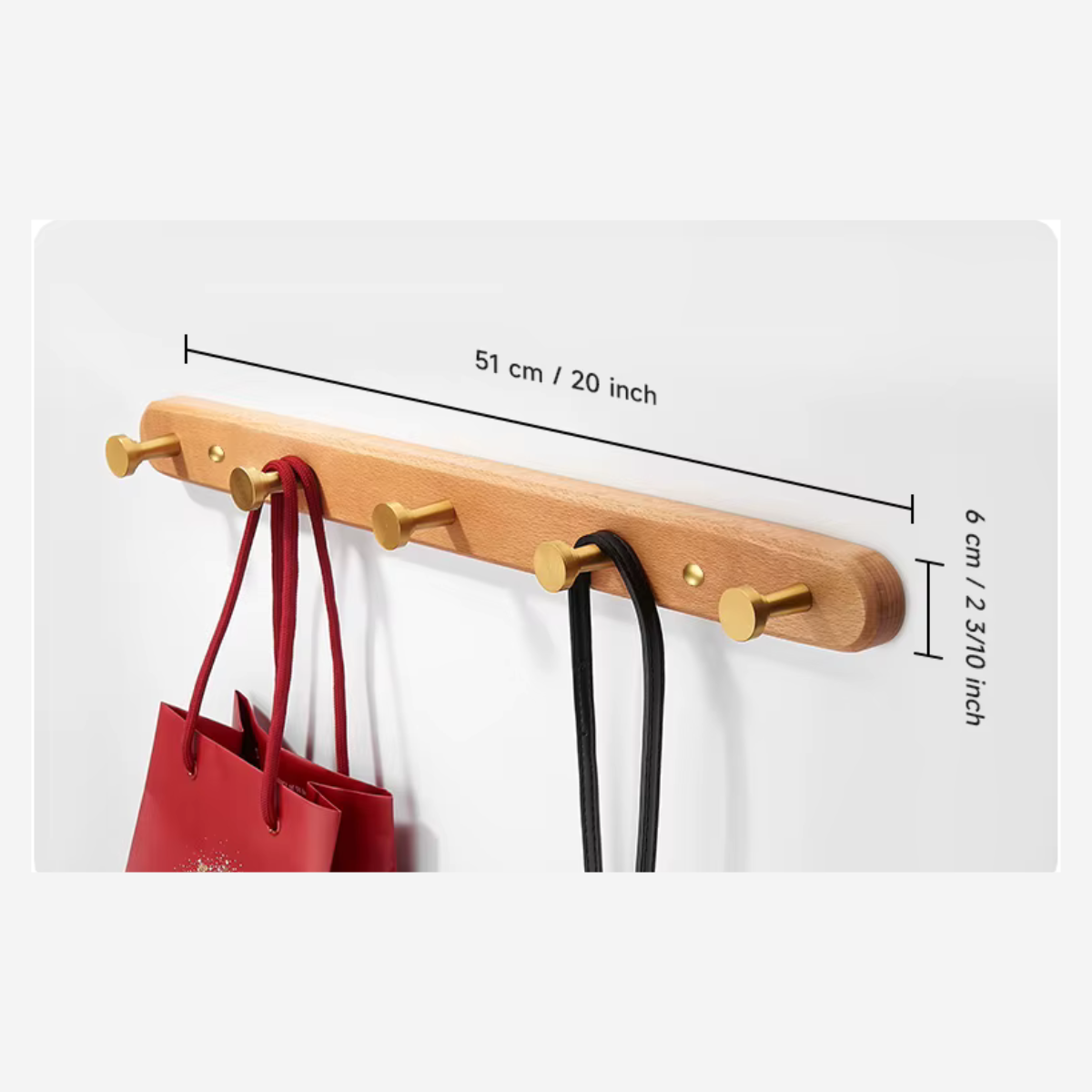 Accroche Mural en Bois avec 5 Crochet Rond