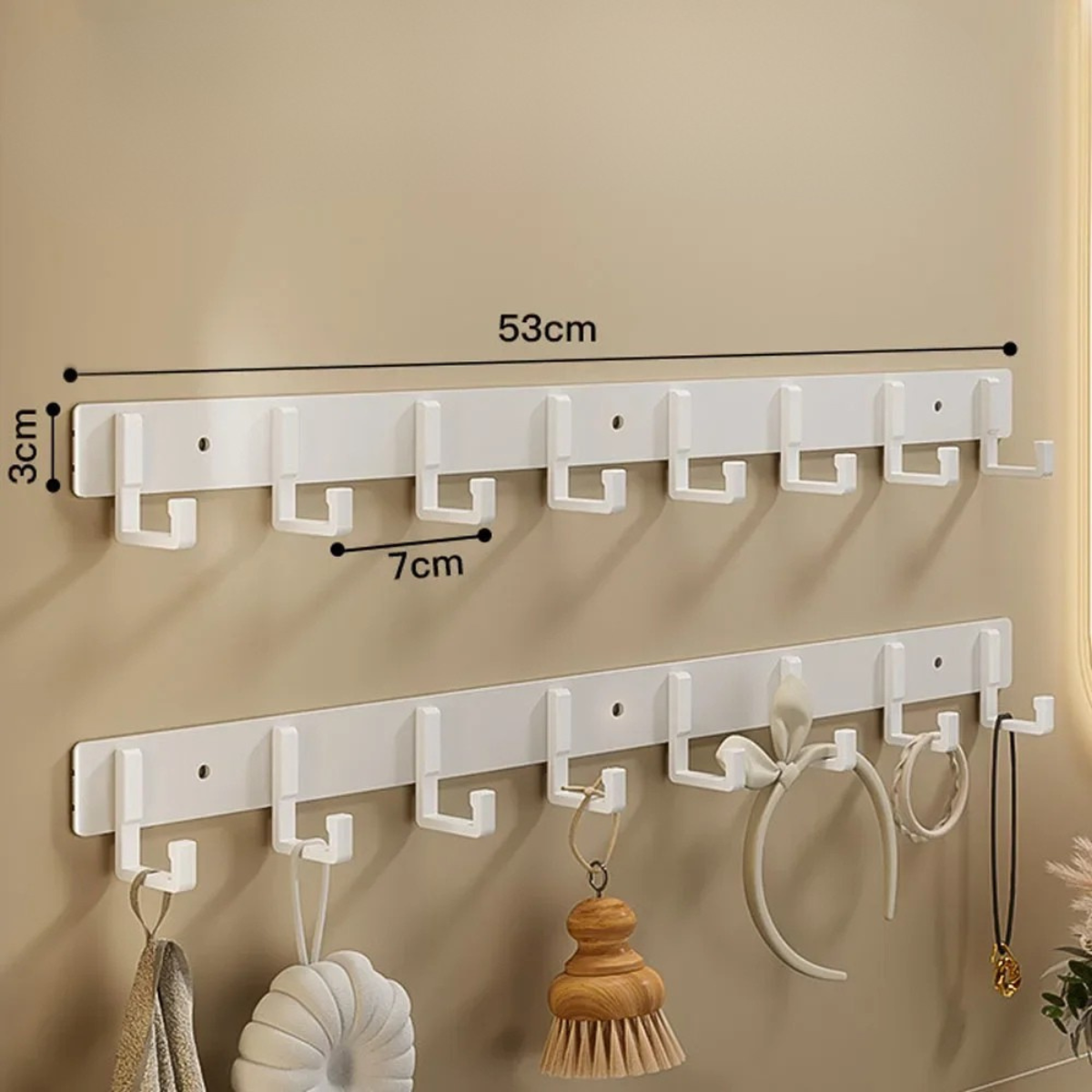 Grande Attache murale Blanche avec 8 Crochet en Hameçon