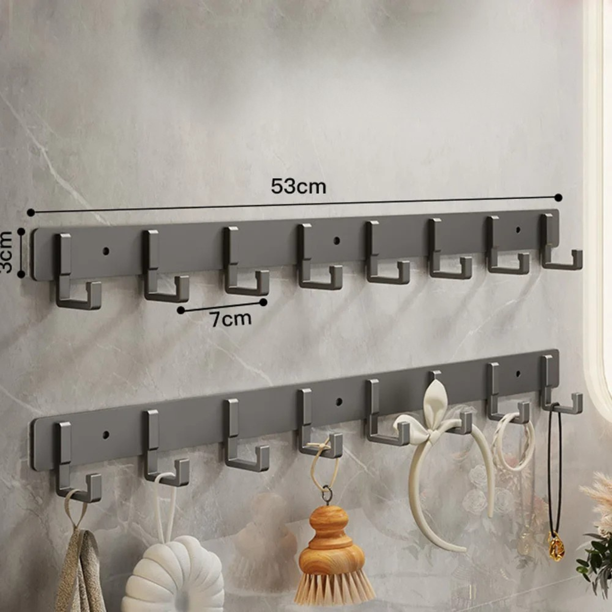 Long Portant manteau Gris en Aluminium avec 8 crochet en Hameçon