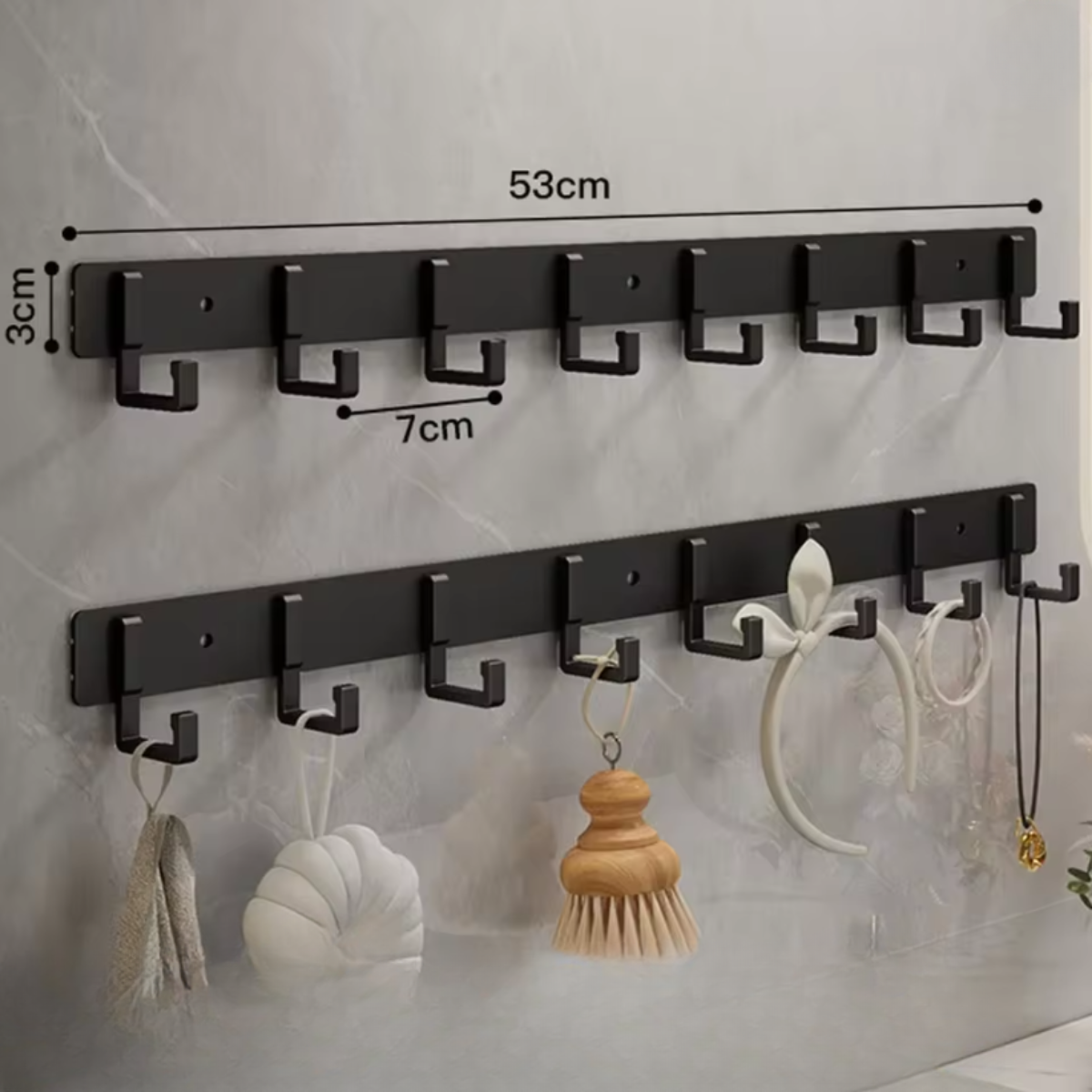 Porte-manteau Avec 8 Crochet en Hameçon Noir en Métal