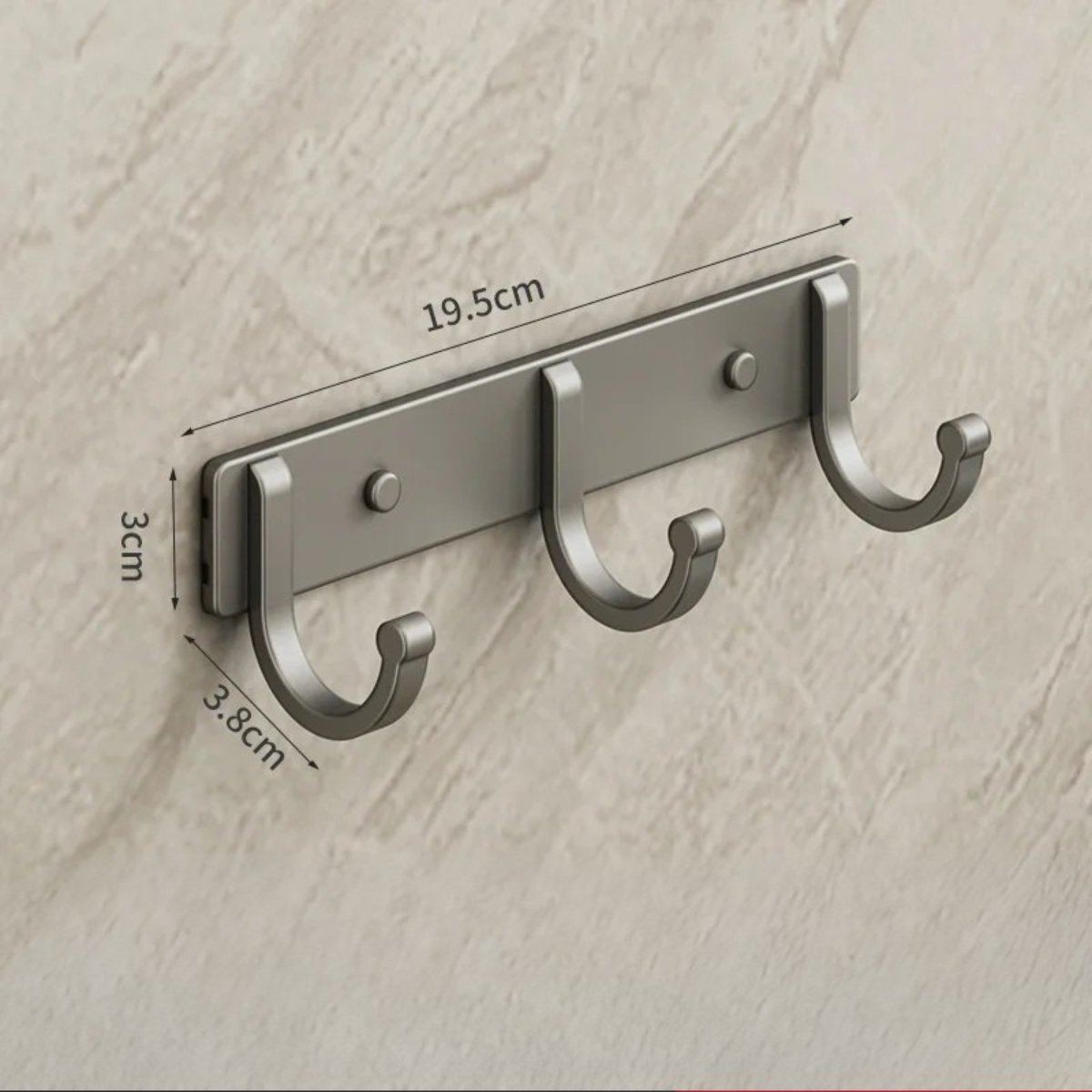 Support Mural Argenté Gris Avec 3 Crochets Robuste en Hameçon