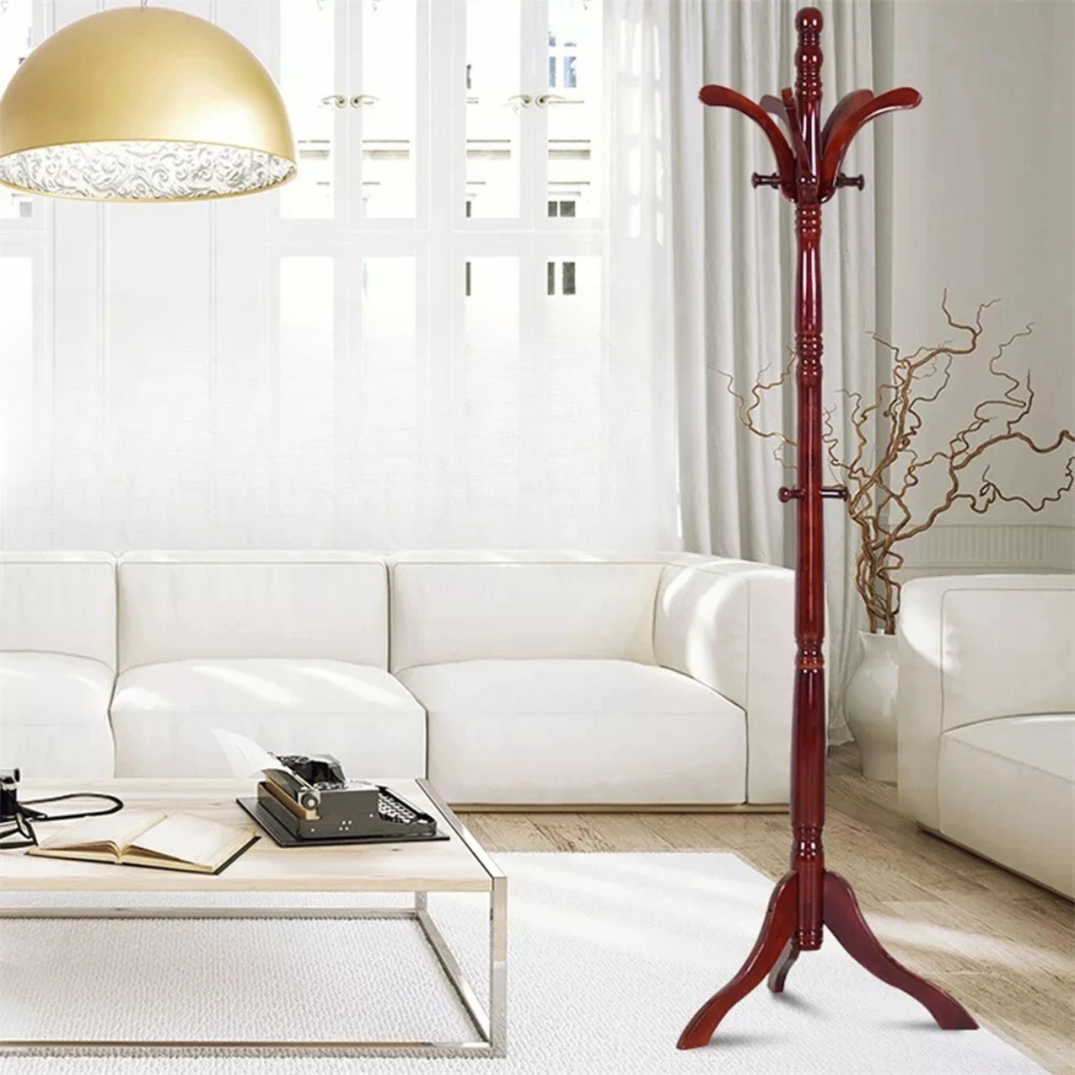 Porte-Manteau sur Pied Chic & Vintage, Matériaux en Bois Vernis avec 13 Accroche Solide