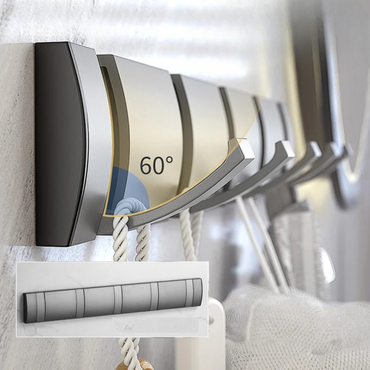 Portant manteau Chromé Rabattable & Design avec Attaches Métallique