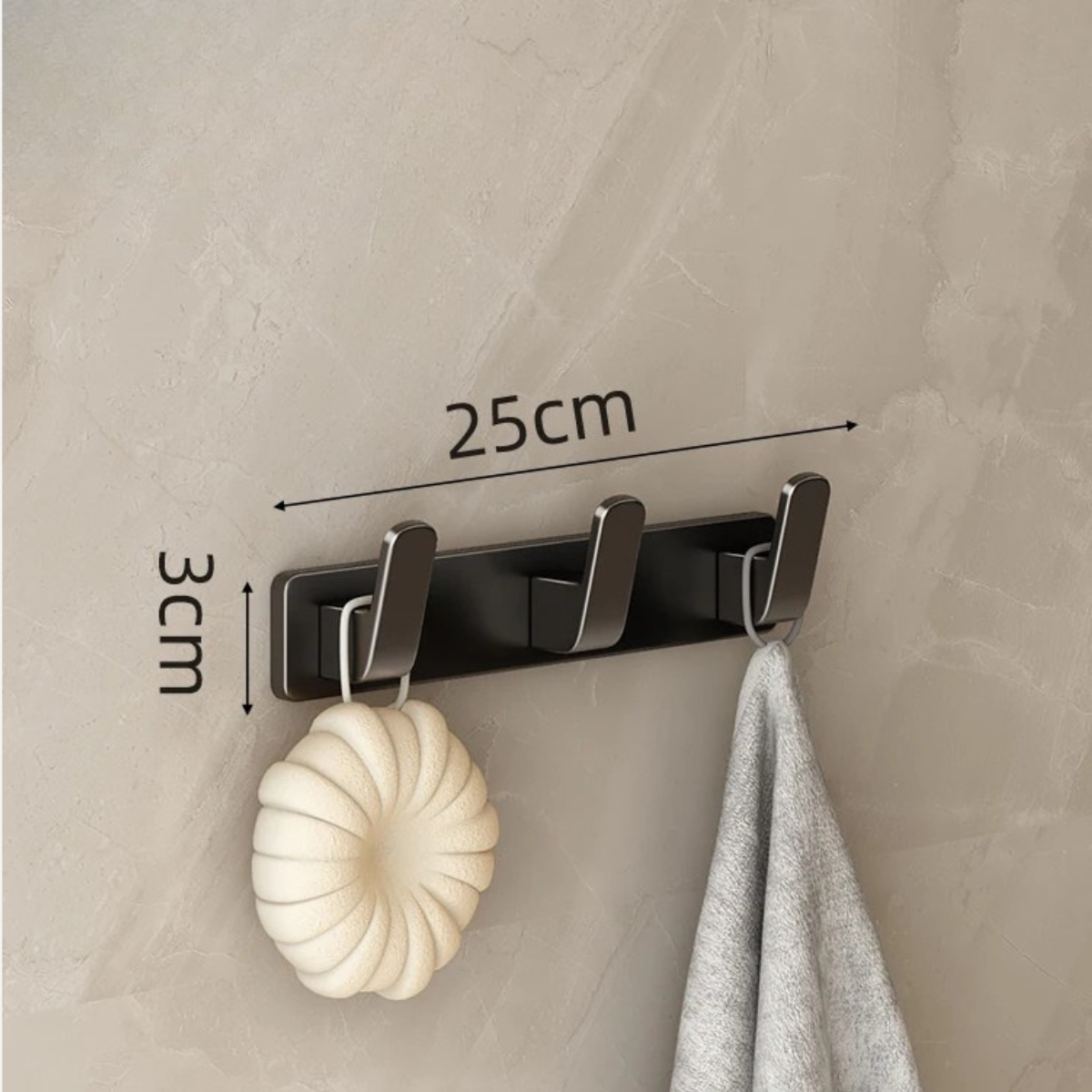 Crochet Mural Noir semi Brillant avec 3 Accroche Arrondi Minimaliste