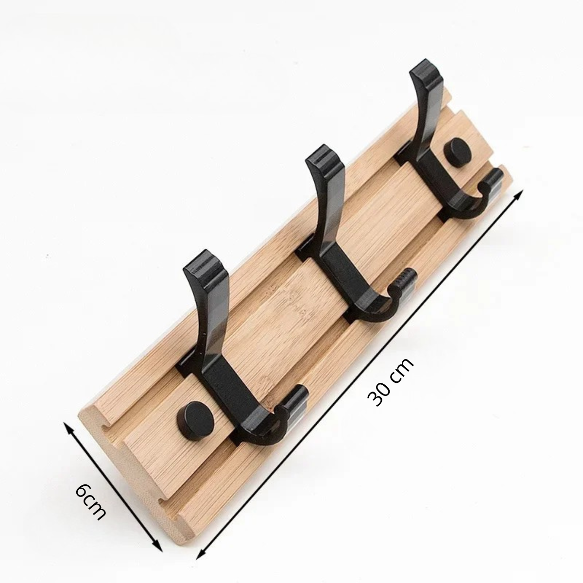Porte-manteau mural avec 3 crochets glissants noirs sur support en bois nordique