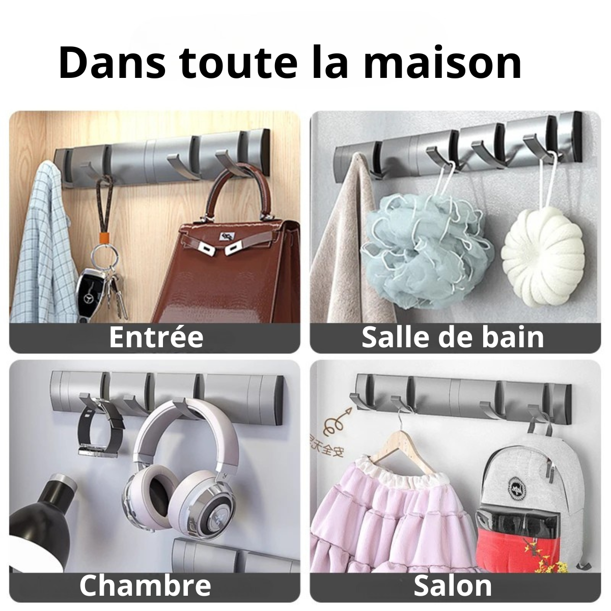 Portant manteau Chromé Rabattable & Design avec Attaches Métallique