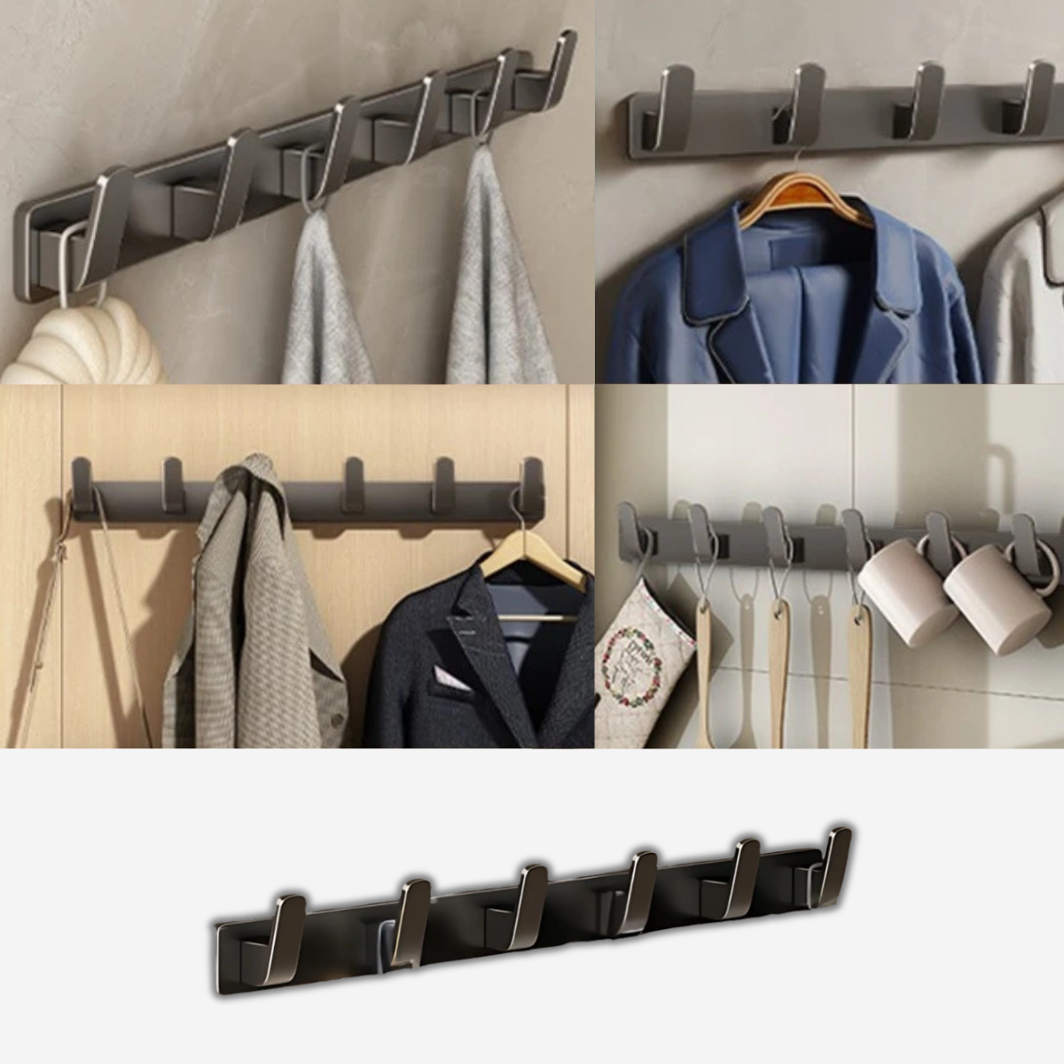 Porte-manteau gris avec crochets en métal léger