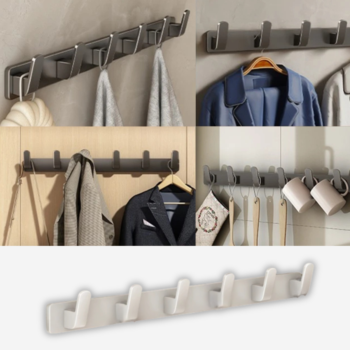 Patère murale en aluminium blanc avec rangement