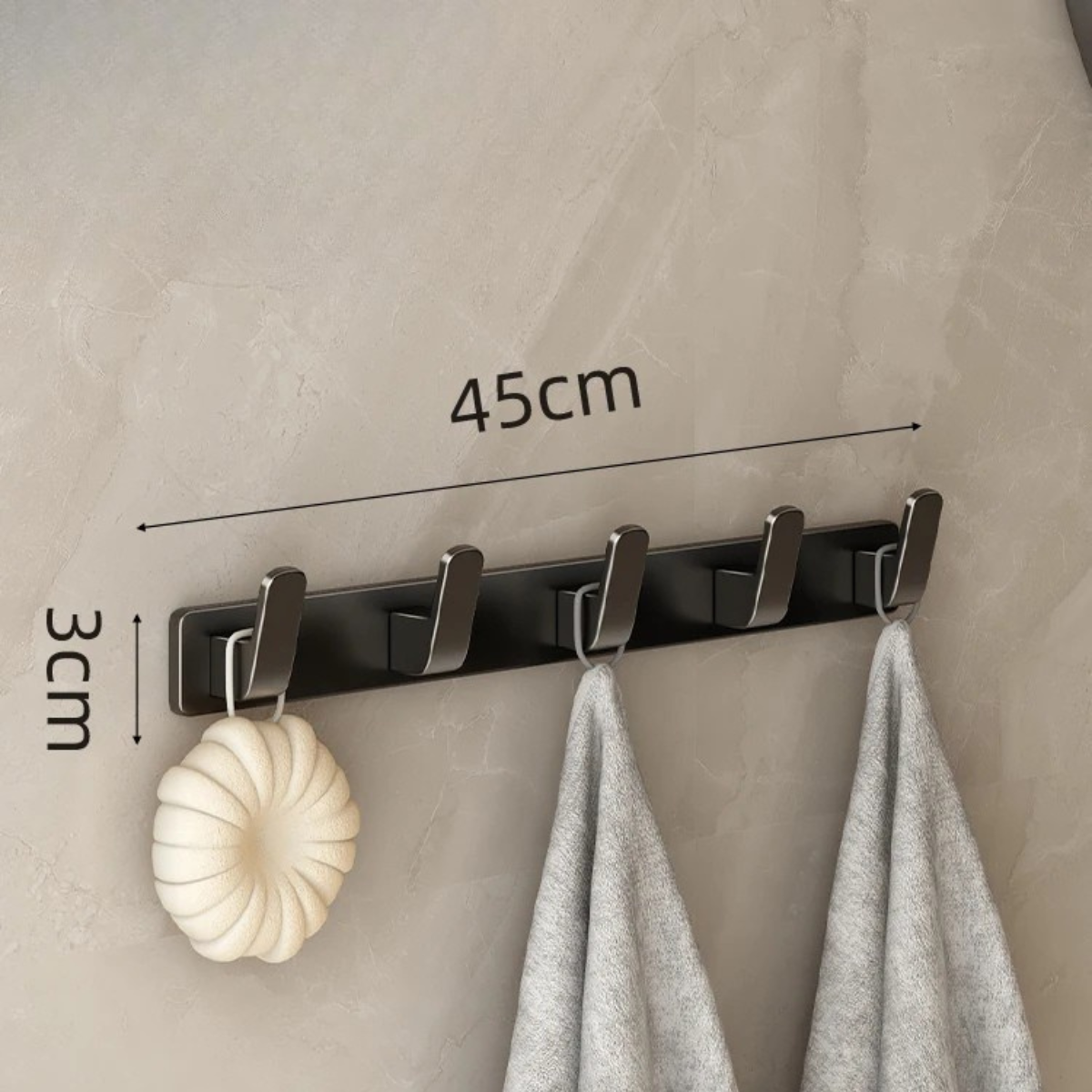 Crochet porte-manteau en métal noir avec 4 crochets de capacité