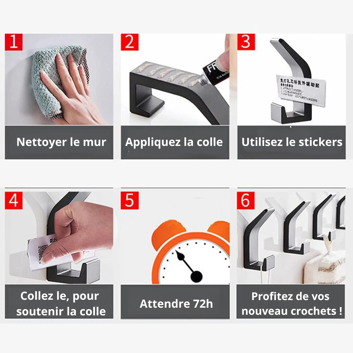 Pack de 4 Patères Mural Blanche Affiné & Epuré en Aluminium