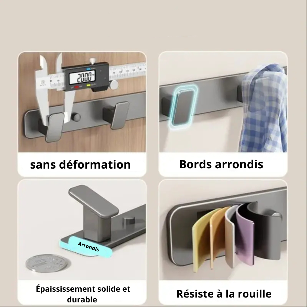 Patères Muraux Moderne & Simple Gris Chic avec Crochet Affiné & Solide