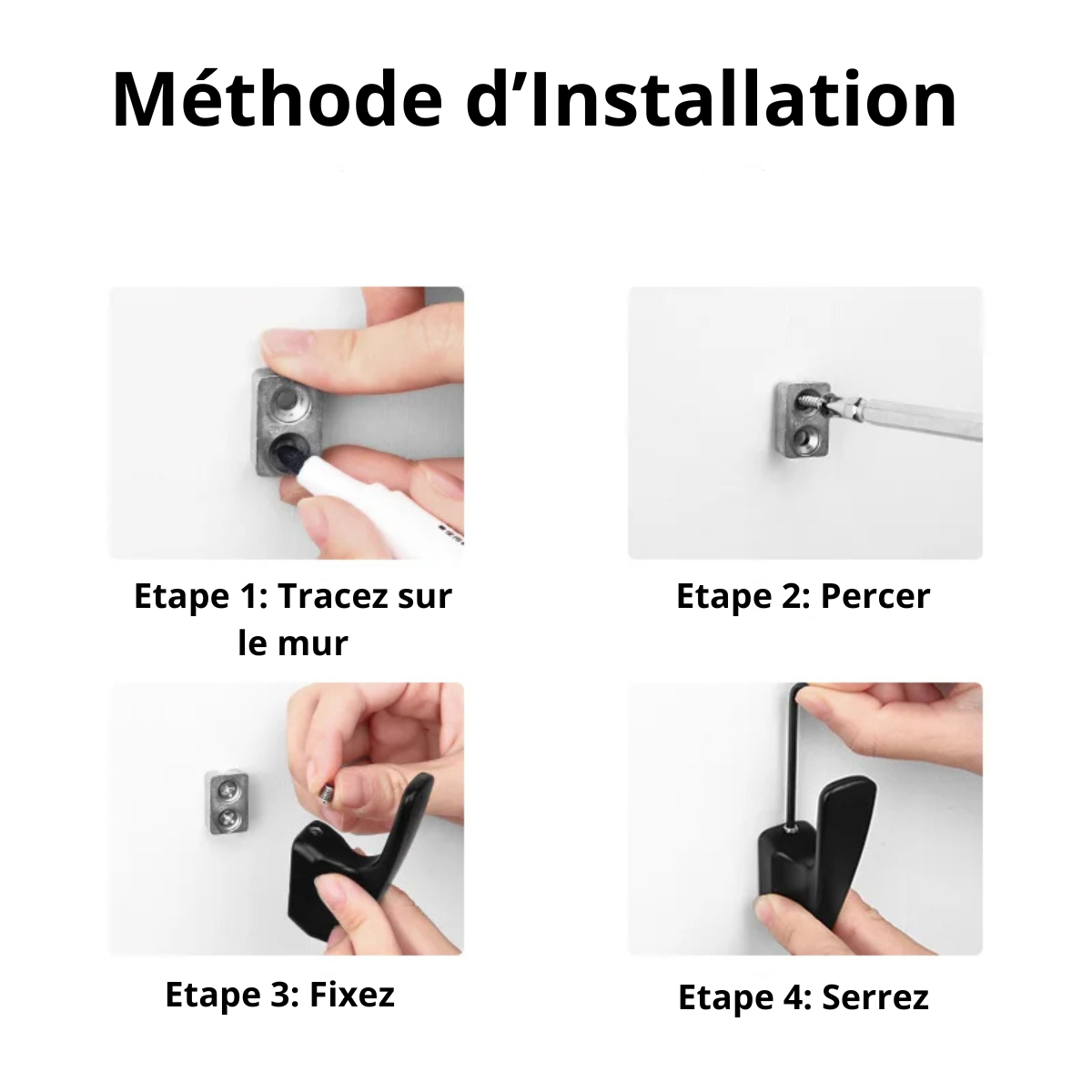 Lot de 5 Patères Mural Chromé en Métal Aluminium