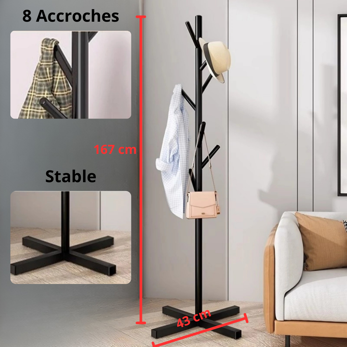 Simple Porte manteau sur pied Noir Elégant en Métal