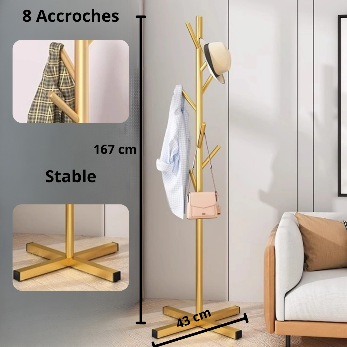 Accroche vêtement sur pied Dorée en Métal