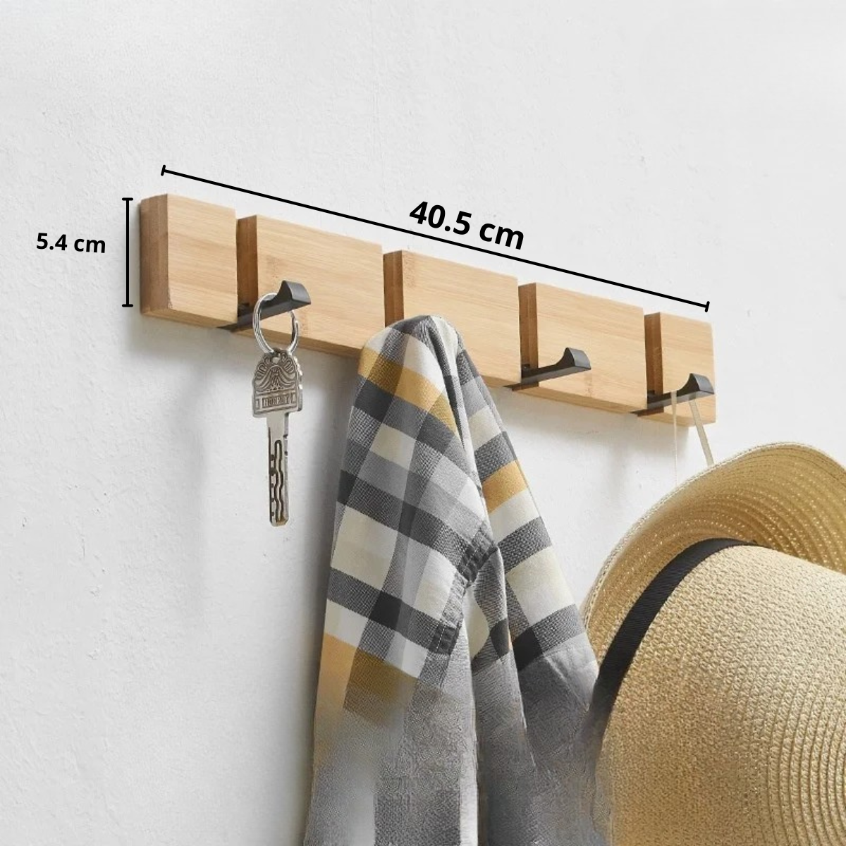 Patère mural Naturel avec 4 crochet en métal & bois