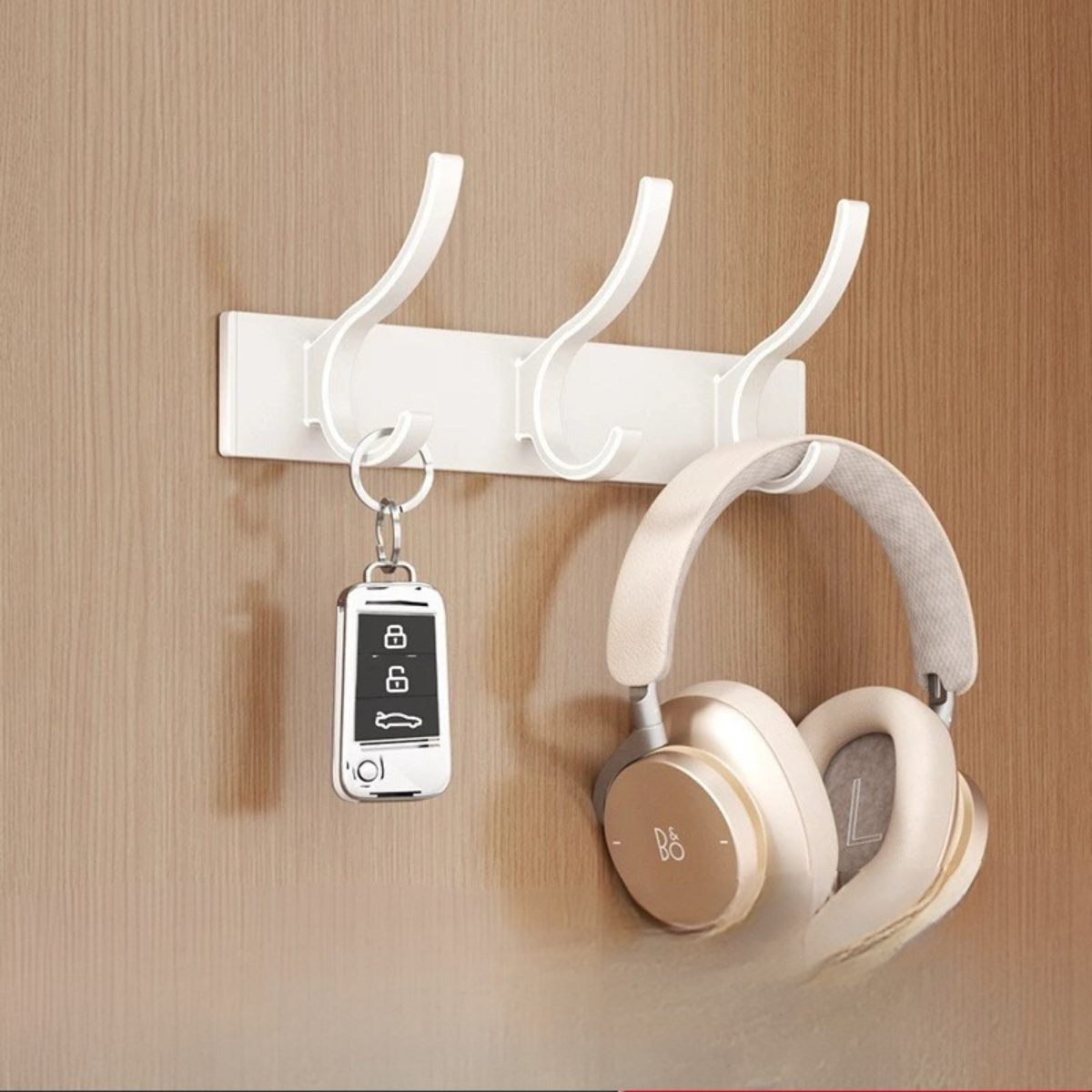 Rangement Mural Blanc Minimaliste avec 3 crochet