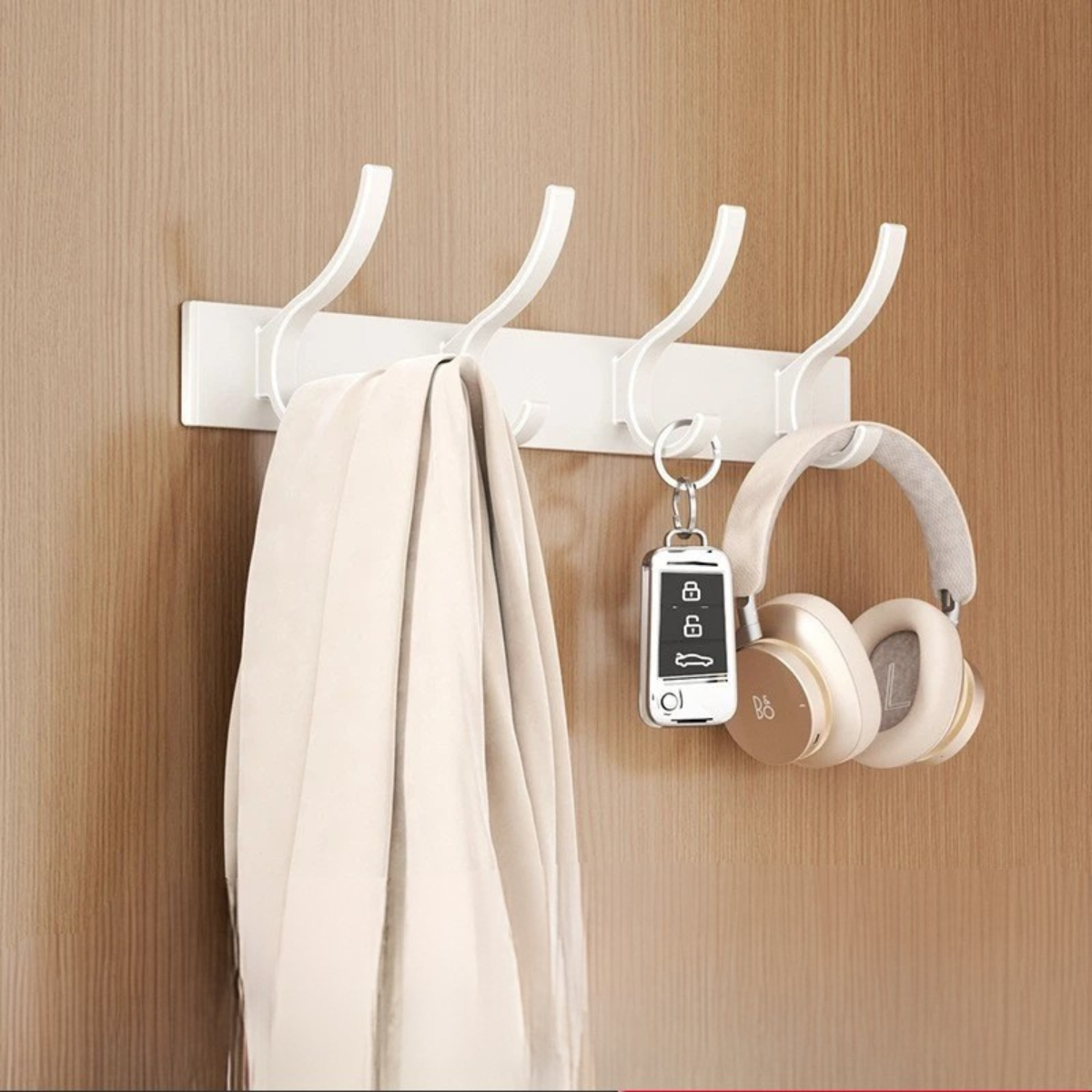 Support Mural Blanc Crème avec Crochet Ondulé Design