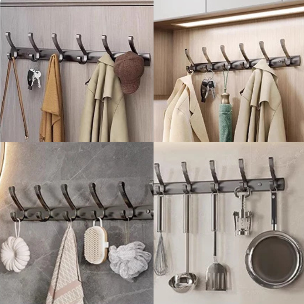 Porte-manteau mural avec crochets noirs en métal