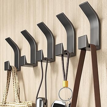 5 Accroche murales Adhésif Noir Mat en Plastique