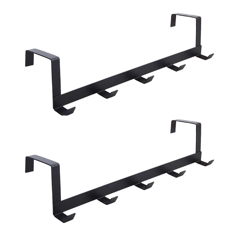 Accroche en métal pour porte noir (lot de 2) avec 5 crochets de capacité