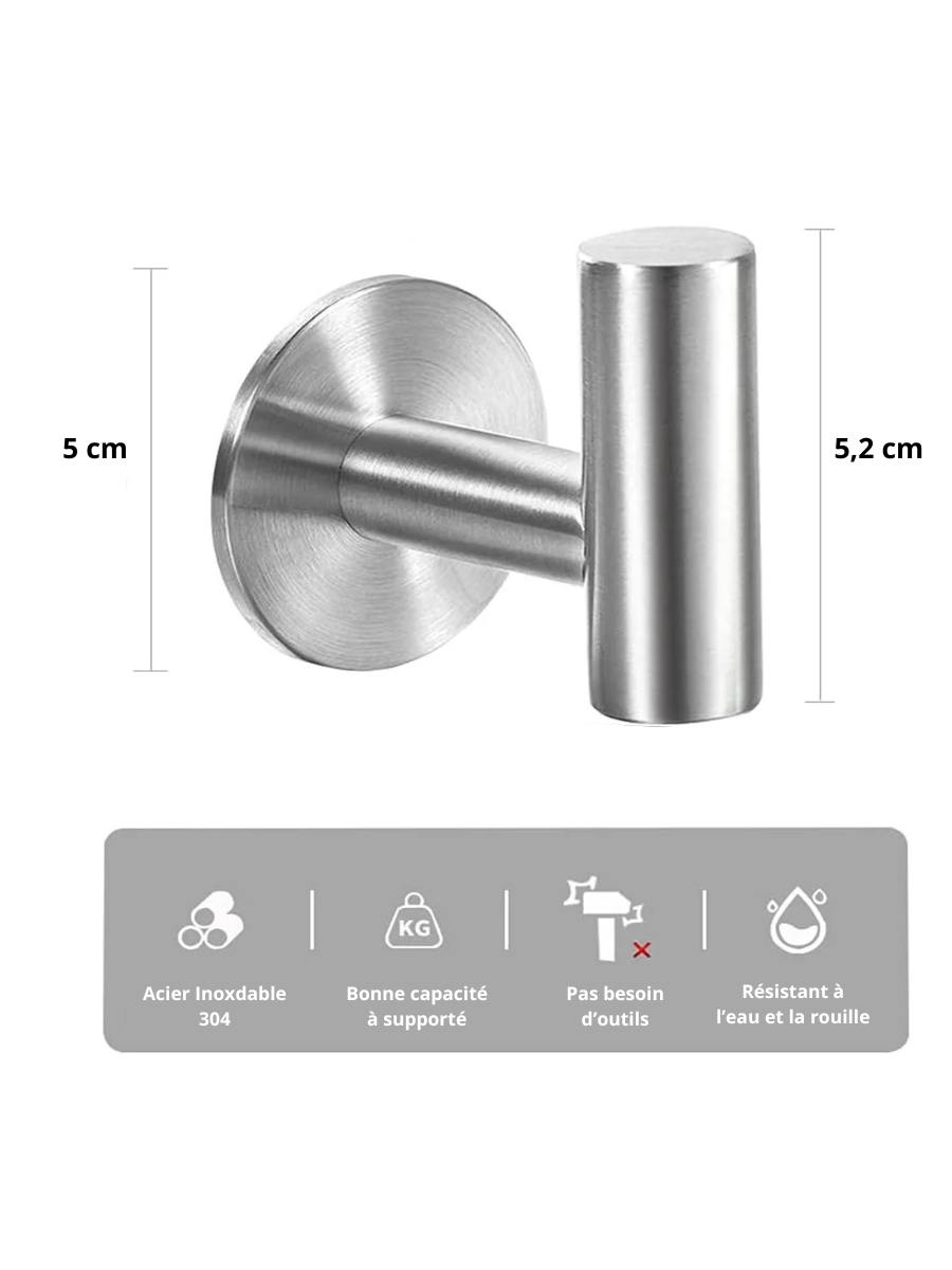 Crochet mural adhésif en acier inoxydable argenté