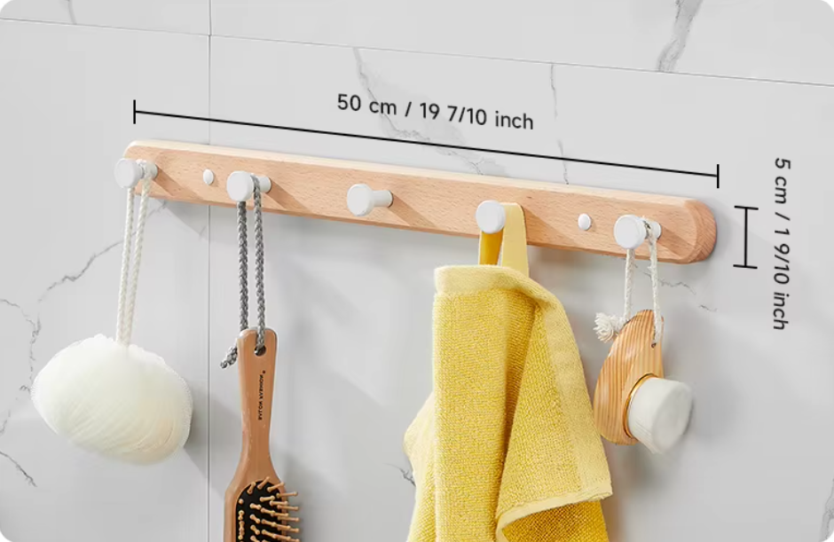 Attache murale avec Crochet rond Blanc et support Bois