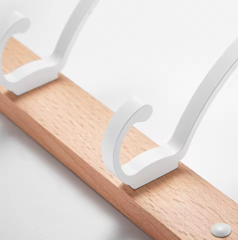 Porte manteau Crochet Blanc Avec Barre Mural en Bois