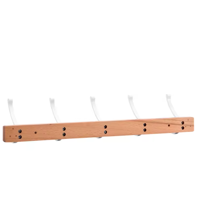 Porte manteau Crochet Blanc Avec Barre Mural en Bois