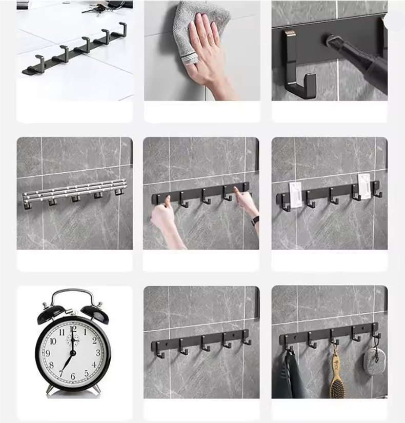 Porte-Manteau en Métal Noir avec 3 Crochet en Forme d'Hameçon