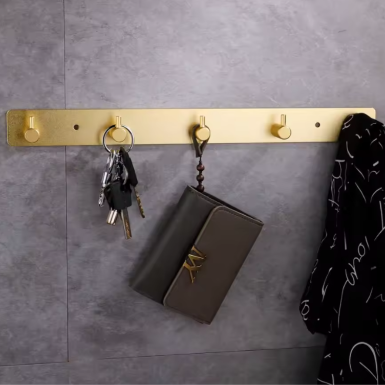 Crochets sur Tringle mural Noir Mat Métallique