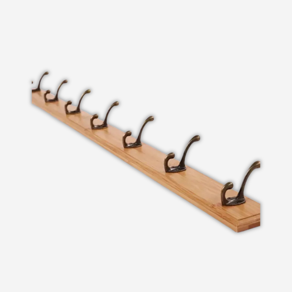 Grande Barre Mural en Bois Naturel avec 7 crochet en Cuivre
