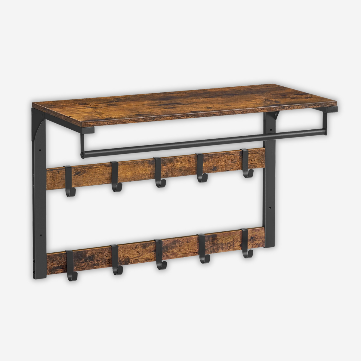 Rangement Mural en Bois Vintage Avec 10 Emplacement & Barre