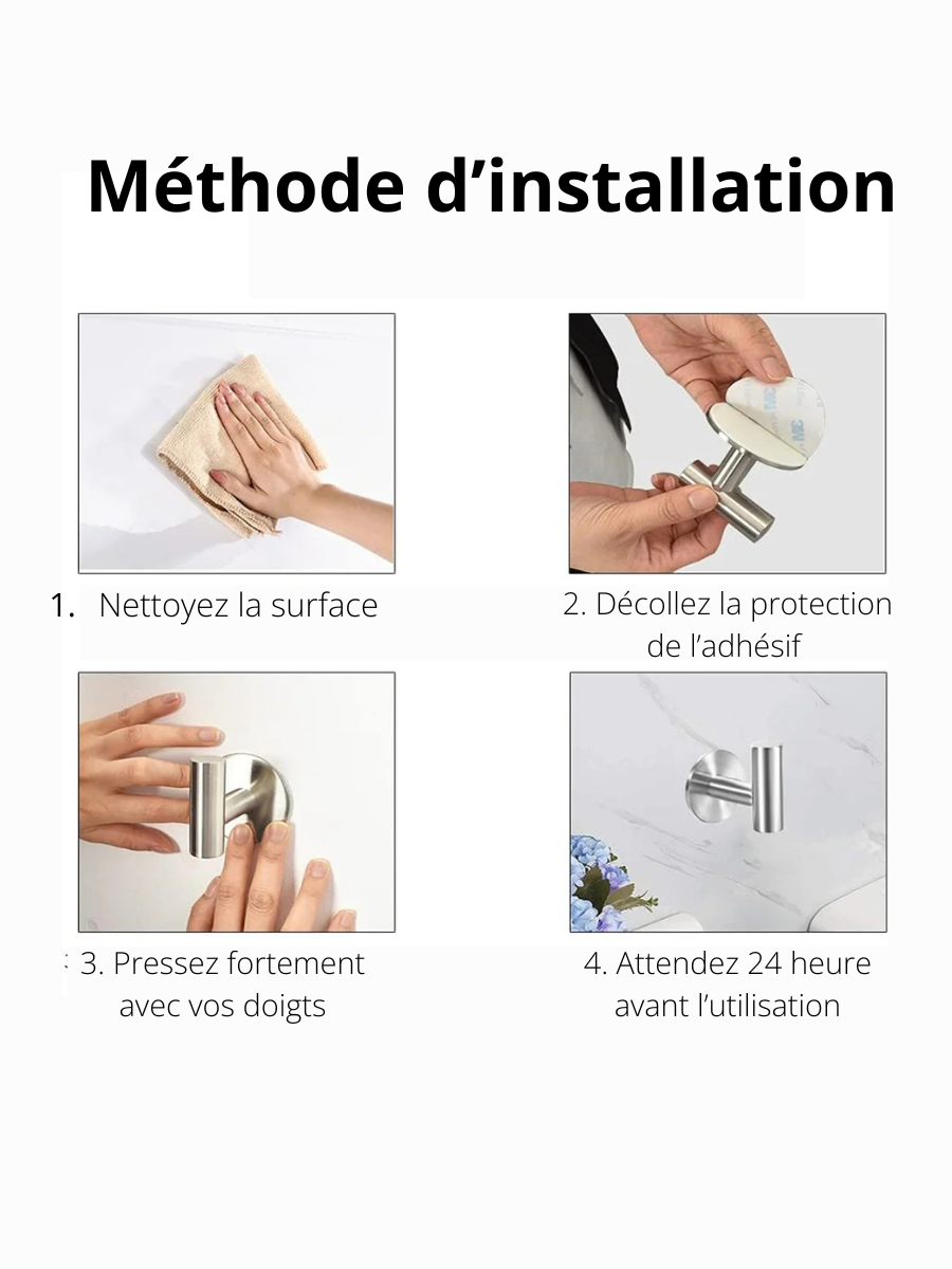 Set de 2 Accroche Mural Adhésive Dorée avec support Rond en Acier