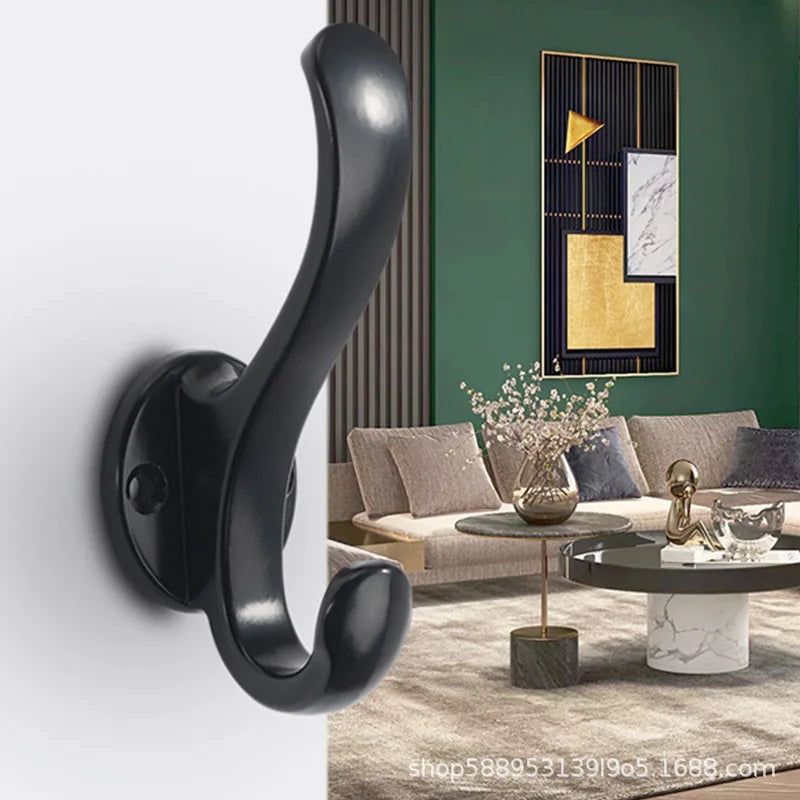 2 Attache murale Noir Classique avec Crochet Ondulé en Métal léger