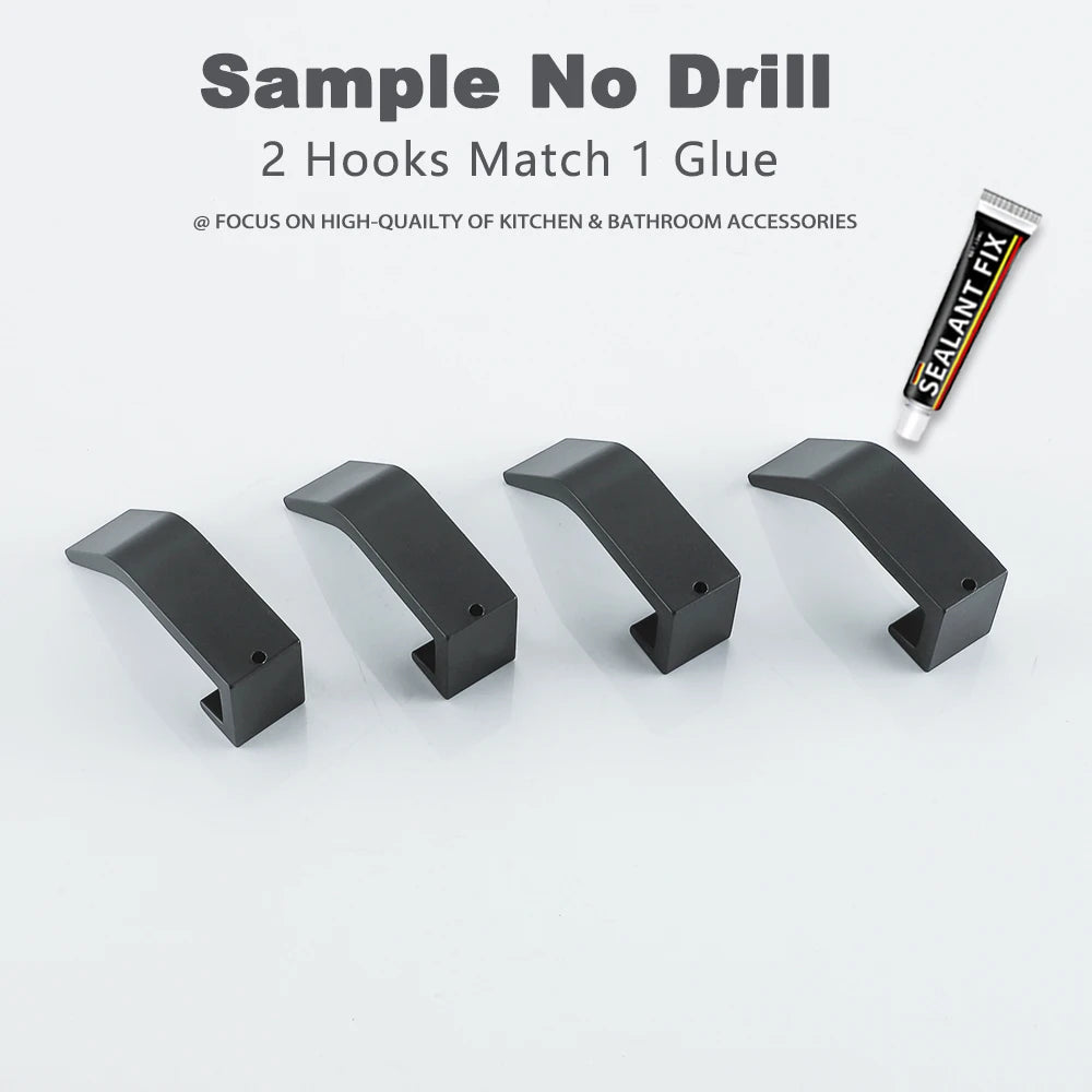 Set de 4 Crochet mural porte manteau en Aluminium léger Noir