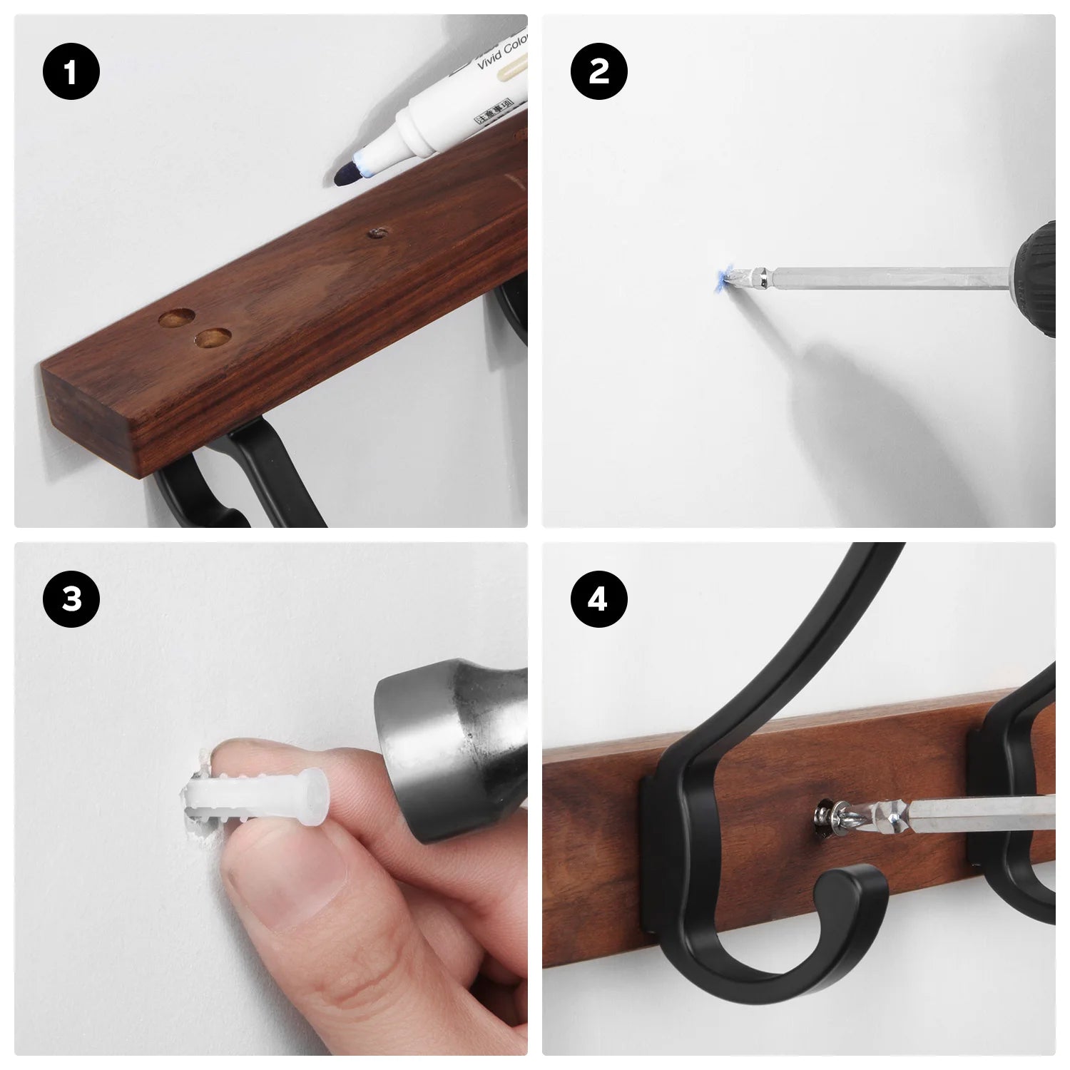 Le Classique Porte Manteau En Bois Classique & Design Avec 5 Crochet Noir Affiné