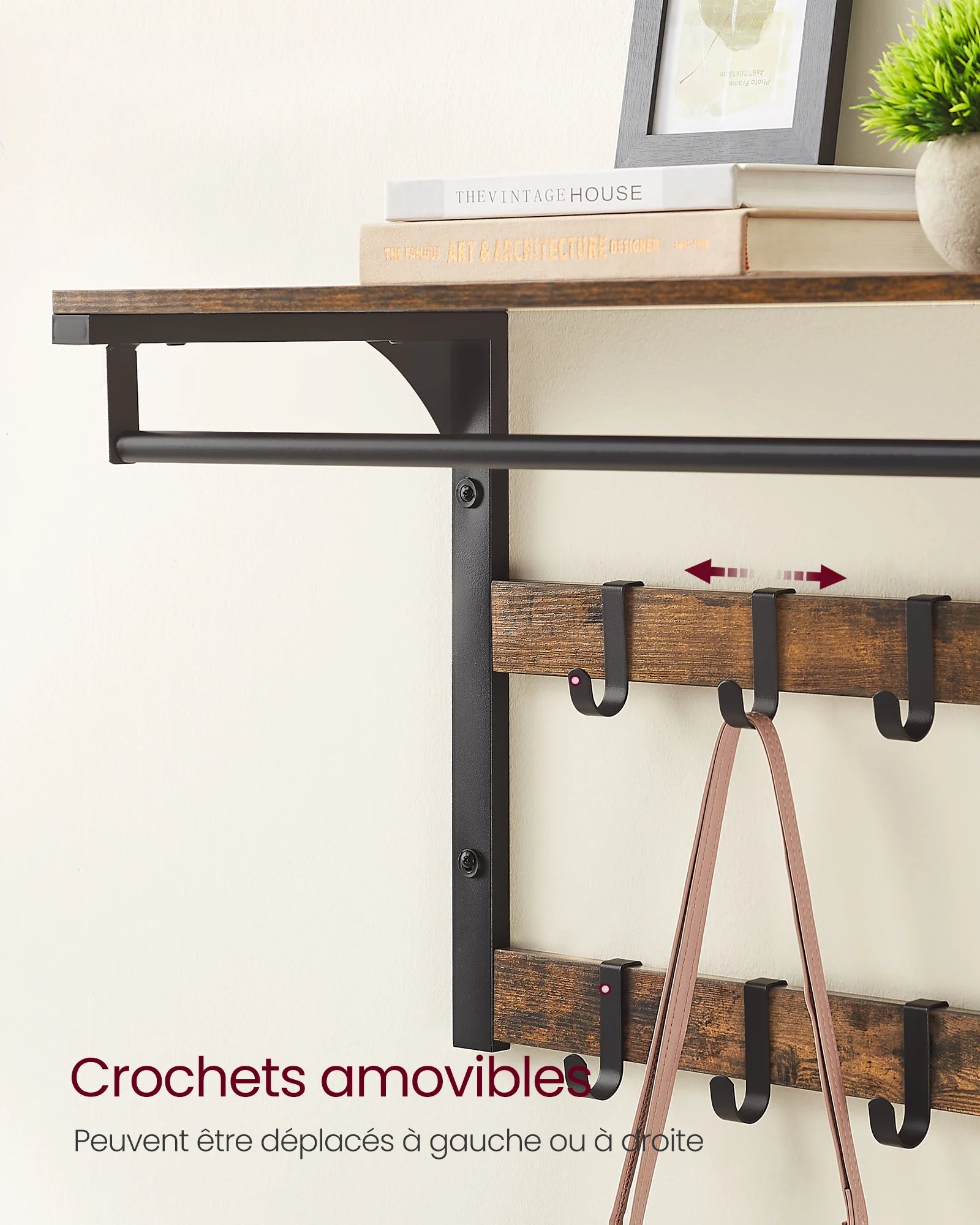 Rangement Mural en Bois Vintage Avec 10 Emplacement & Barre