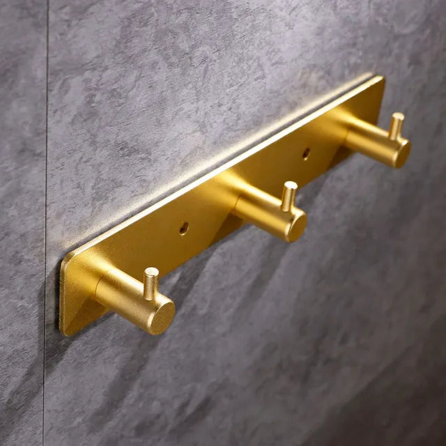 Barre d'accroche murale Couleur Or avec 3 crochet Métallique