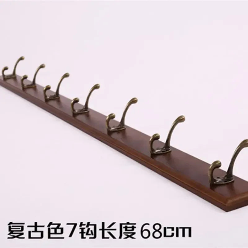 7 Crochet Mural en Cuivre sur une Barre Mural en Bois de Sapin Naturel