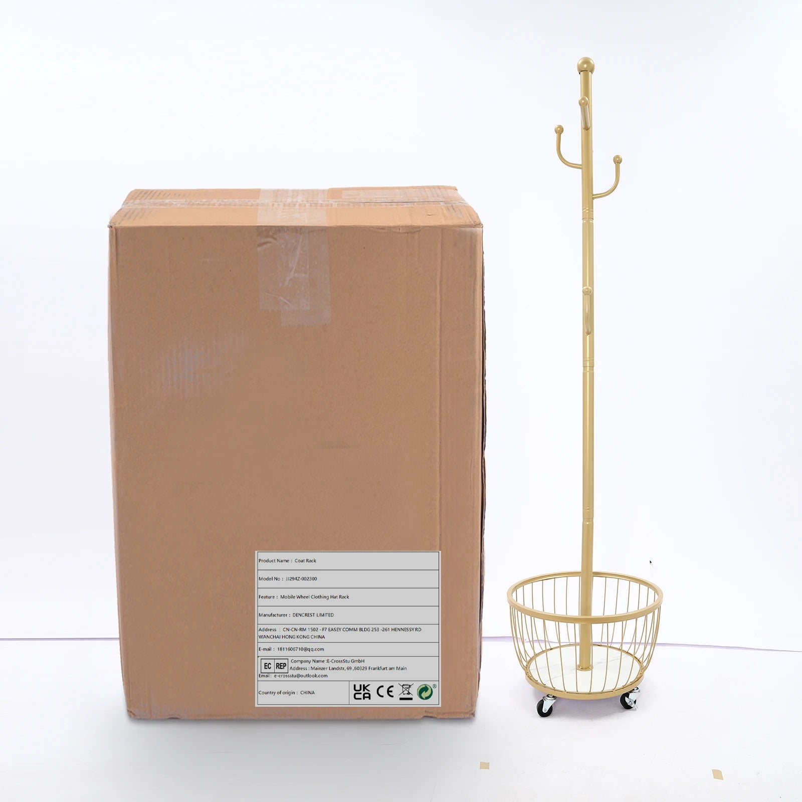 Porte manteau sur roulette avec panier Dorée en Acier & 6 crochets