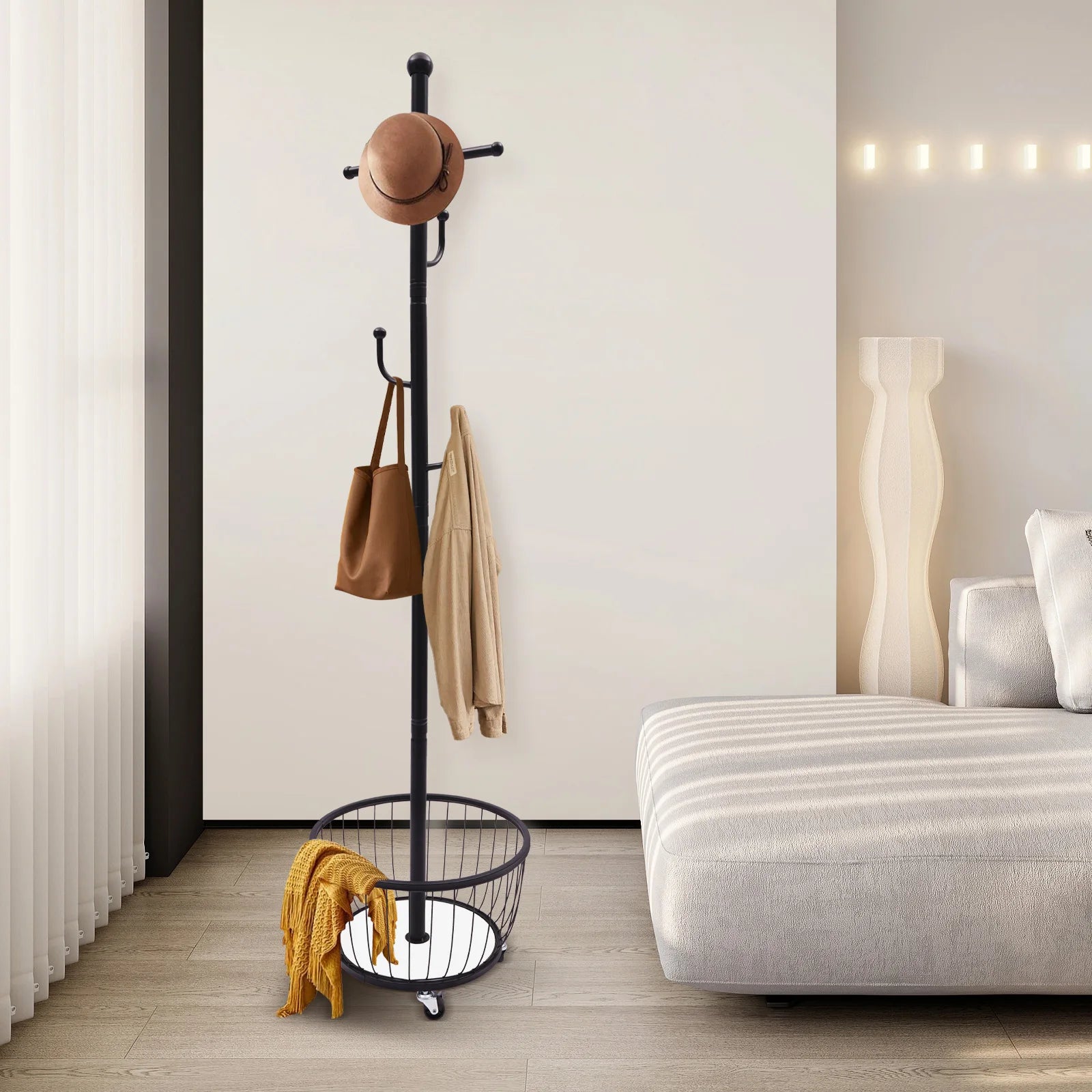 Porte-manteau Noir Design "Cactus Sombre" sur Roulettes avec 6 Accroche