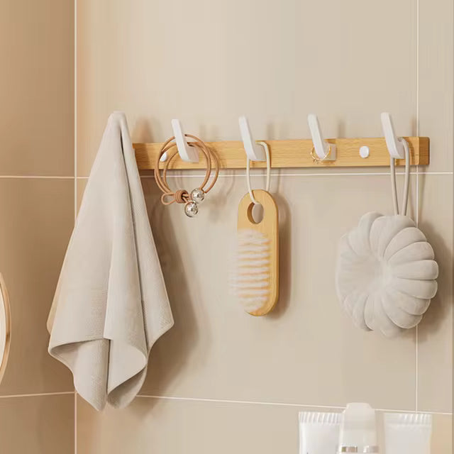 Porte manteau avec support murale en Bois avec 5 crochet Blanc Stylé
