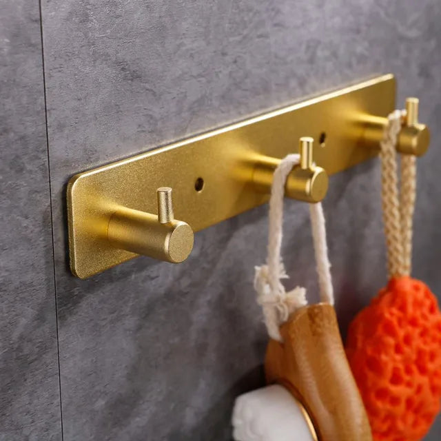 Barre d'accroche murale Couleur Or avec 3 crochet Métallique