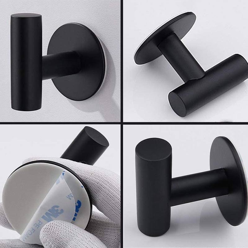 Lot de 2 crochets muraux adhésifs en acier inoxydable noir