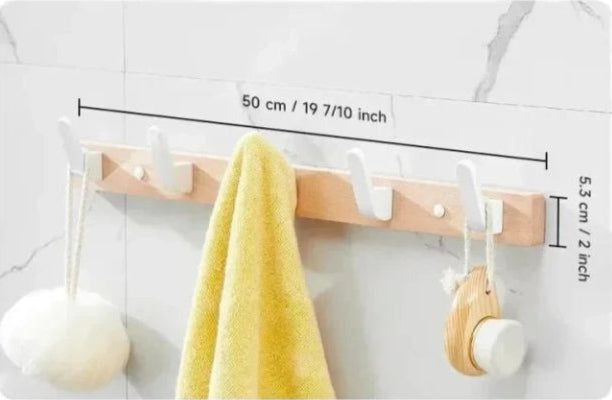 Porte manteau avec support murale en Bois avec 5 crochet Blanc Stylé